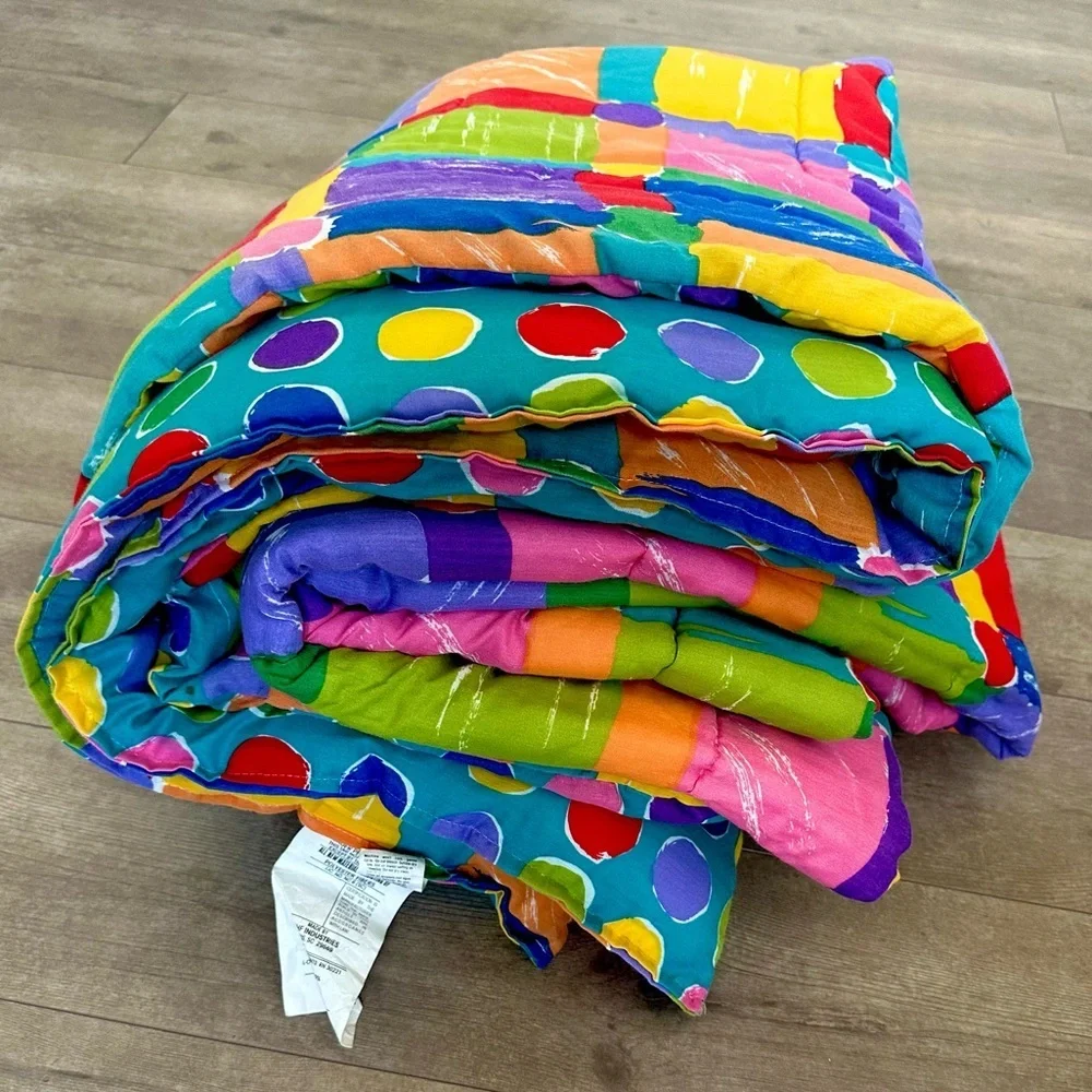 90s Retro Twin XL Double Sided Bedspread Comforter Made in USA by CHF Industries
